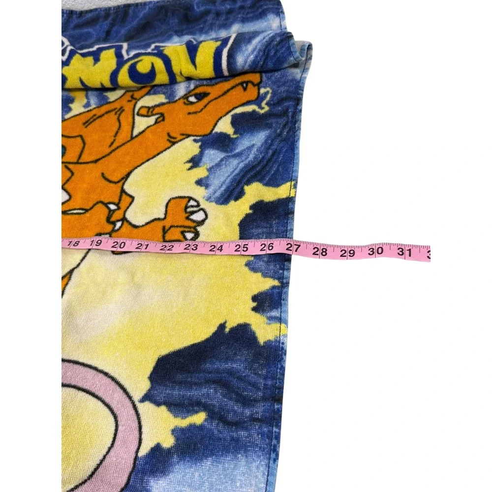 Vintage 1999 Pokemon Mewtwo Charizard Pikachu Beach Towel Nintendo Blue Cotton